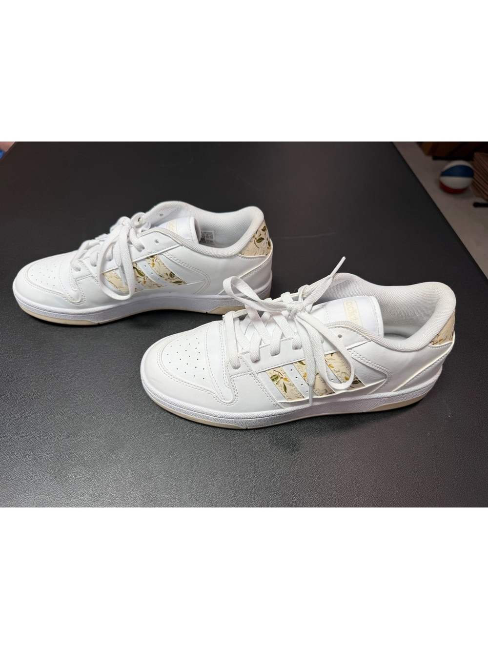 Adidas White Sneakers with Floral Accents, Size 9.5